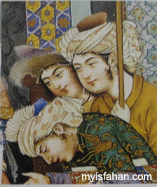بخشی از نگاره فردوسی در دربان سلطان محمود غزنوی - استاد هادی تجویدی 